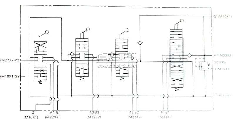 4DP20GL型多路換向閥液壓原理圖